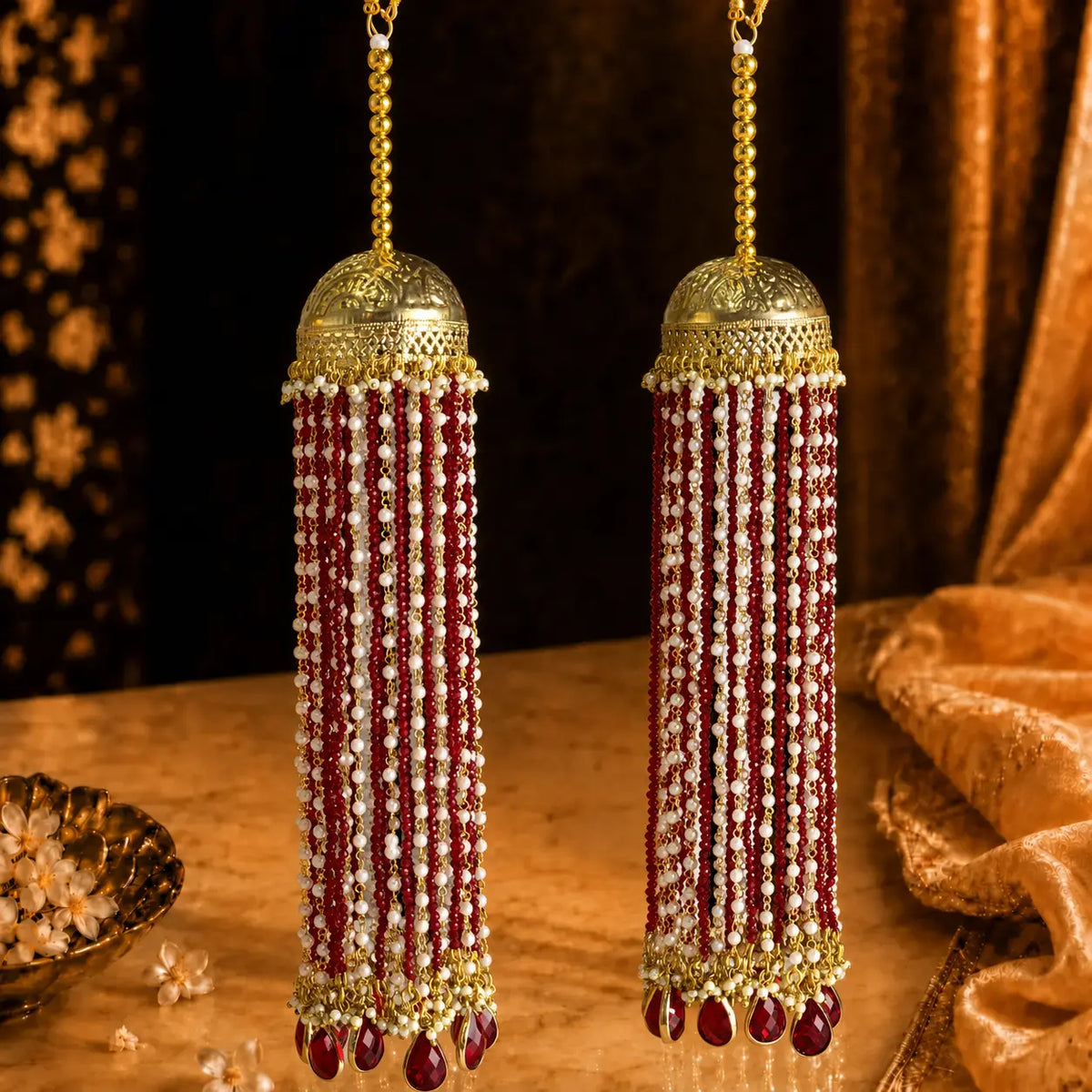 Traditional Jhumki-Style Bridal Kalira With Ruby Drop Stone