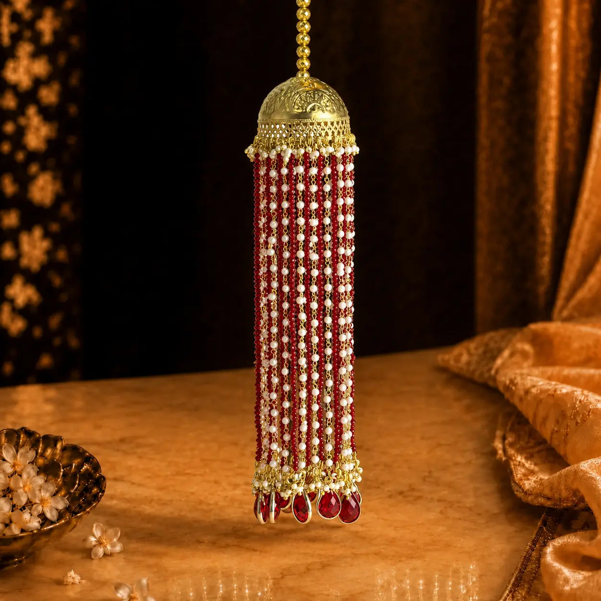 Traditional Jhumki-Style Bridal Kalira With Ruby Drop Stone