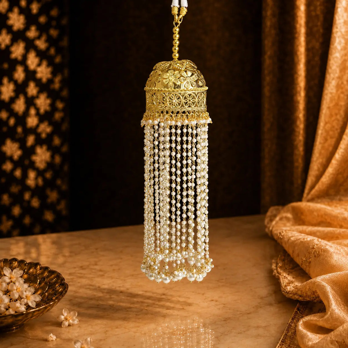 Traditional Long Gold Dome Pearl-Beaded Kalira