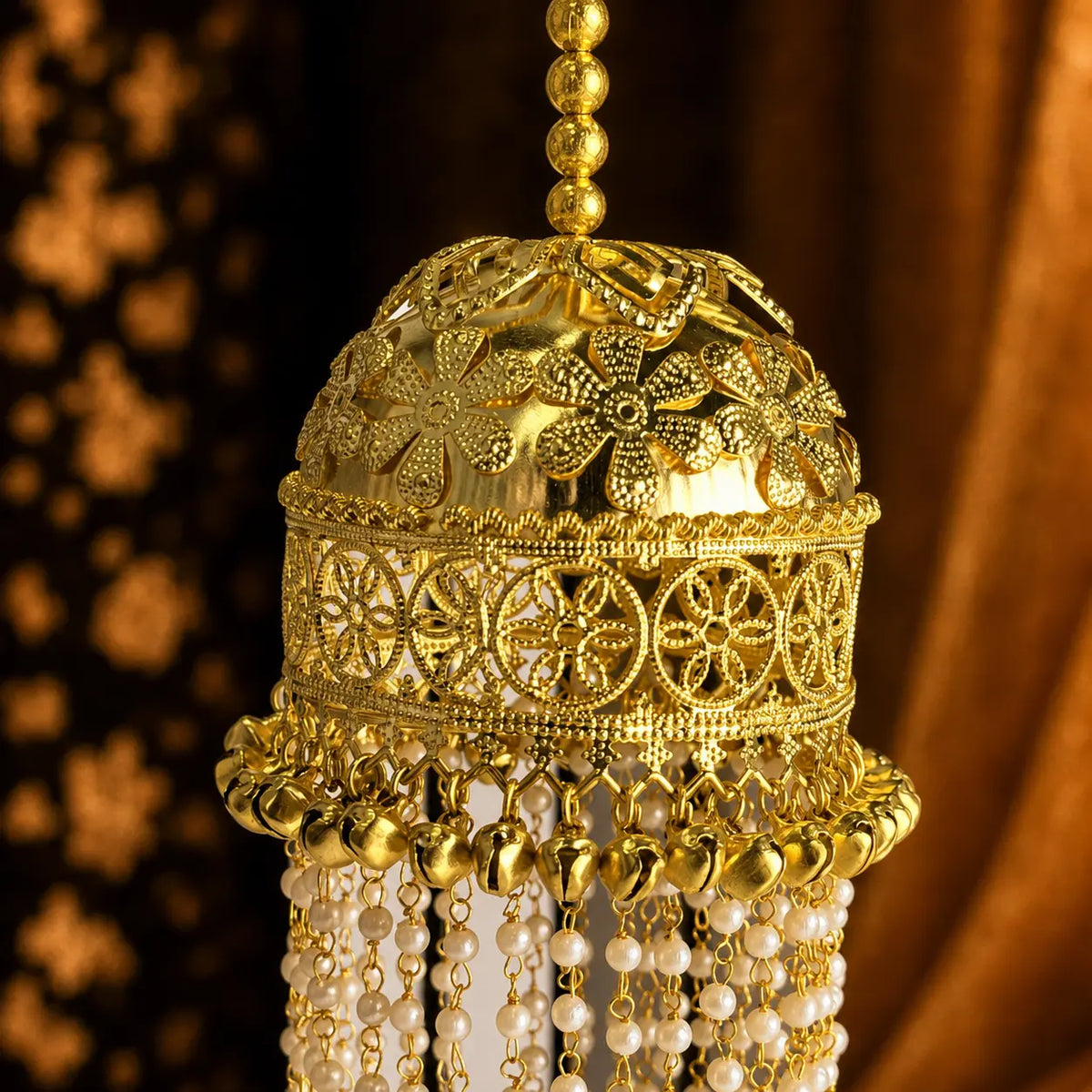 Traditional Long Gold Dome Pearl-Beaded With Ghungroo Kalira