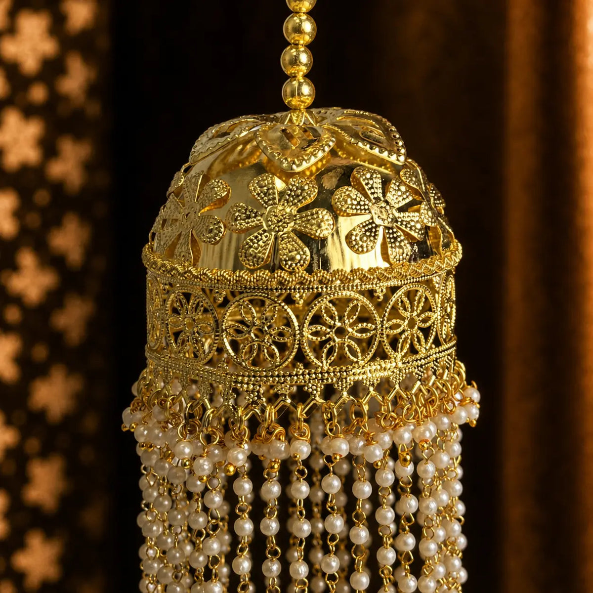 Traditional Long Gold Dome Pearl-Beaded Kalira