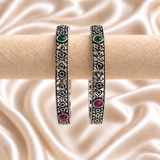 Flower Cutwork Stone Oxidised Kada