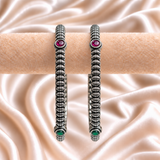 Ribbed Arc Oval Stone Oxidised Kada