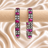 Square and Round Stone Floral Oxidised Kada
