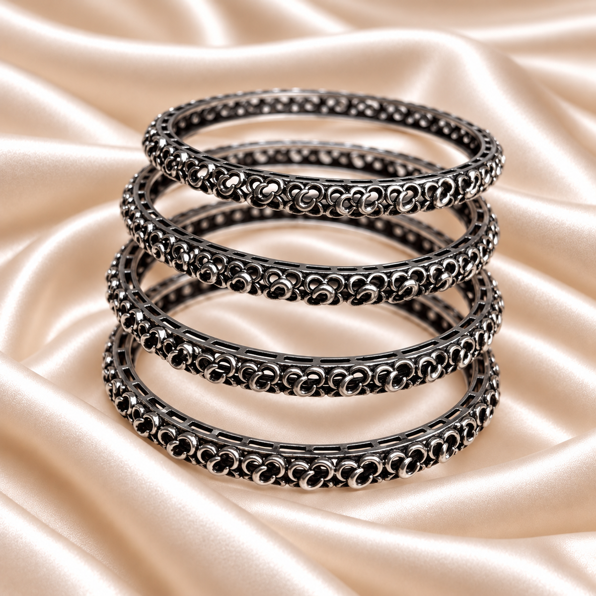Loop Floral Oxidised Bangles