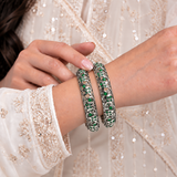 Green Stone Floral Oxidized Kada