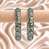 Green Stone Floral Oxidized Kada