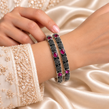 Ruby Drop Pattern Oxidised Kada