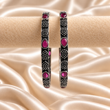 Ruby Drop Pattern Oxidised Kada