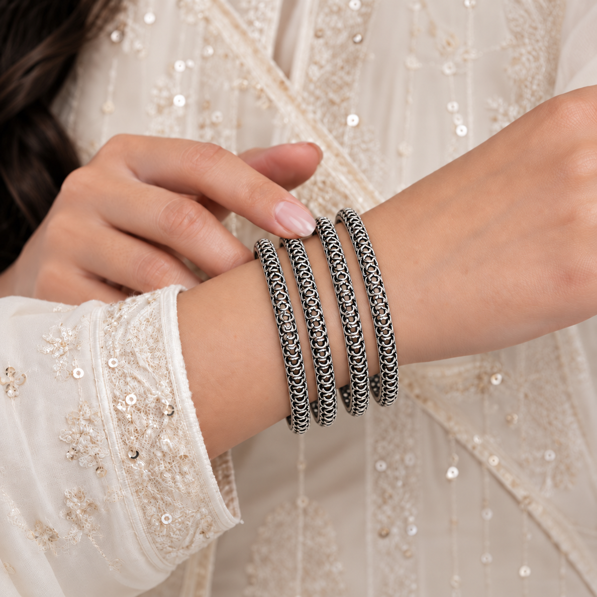 Loop Edge Oxidised Bangles