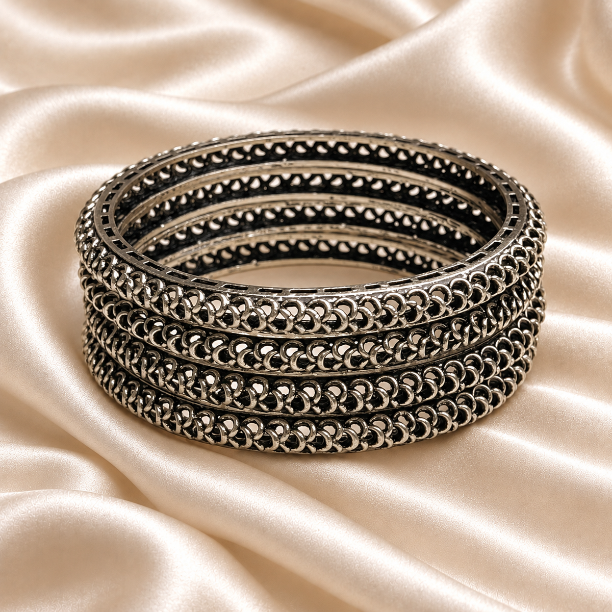 Loop Edge Oxidised Bangles
