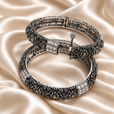 Floral Square Stone Openable Oxidised Kada