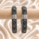 Floral Square Stone Openable Oxidised Kada