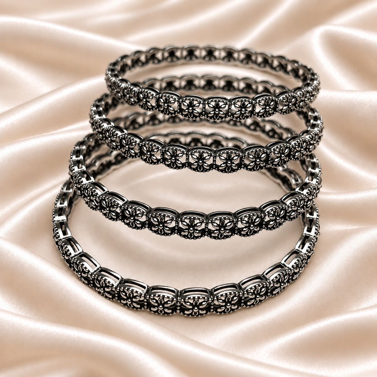 Floral Cutwork Oxidised Bangles