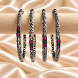Cross Line Stone Oxidised Bangles