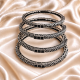 Cross Line Stone Oxidised Bangles