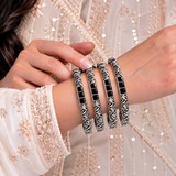Cross Line Stone Oxidised Bangles