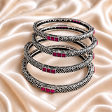 Cross Line Stone Oxidised Bangles