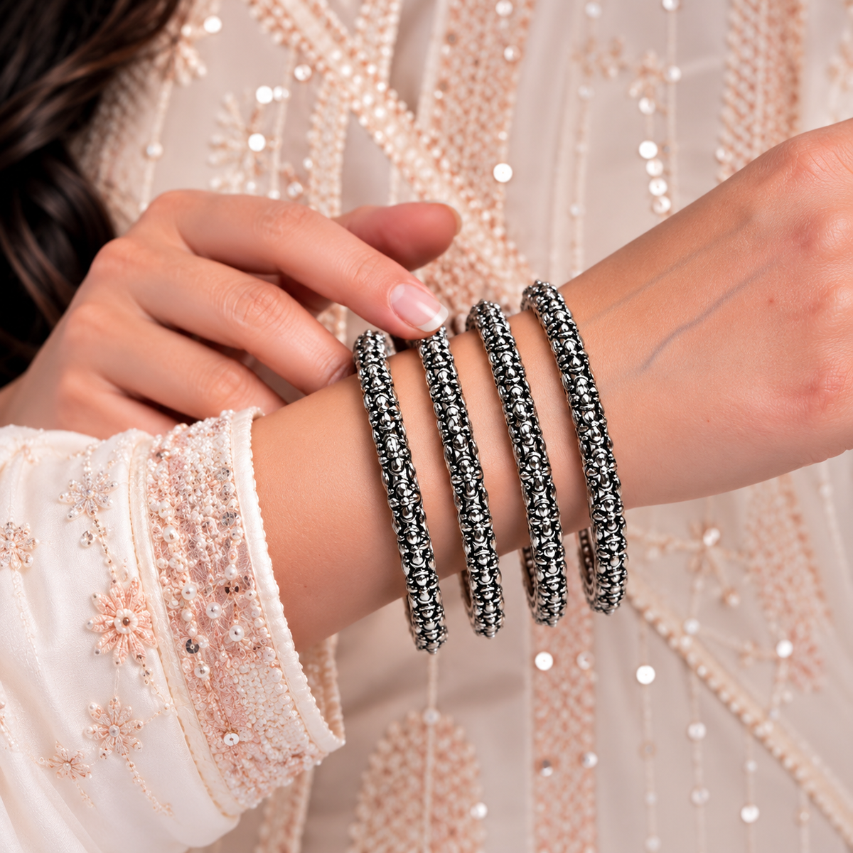 Petal Cluster Oxidised Bangles