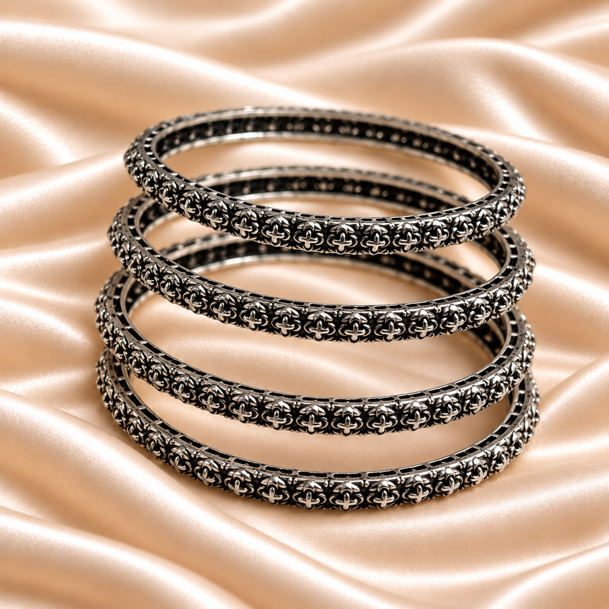 Flower Trail Oxidised Bangles