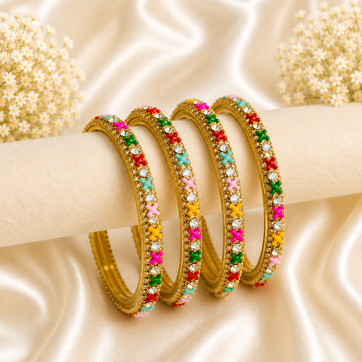 Multi colour Stones Glass Kada