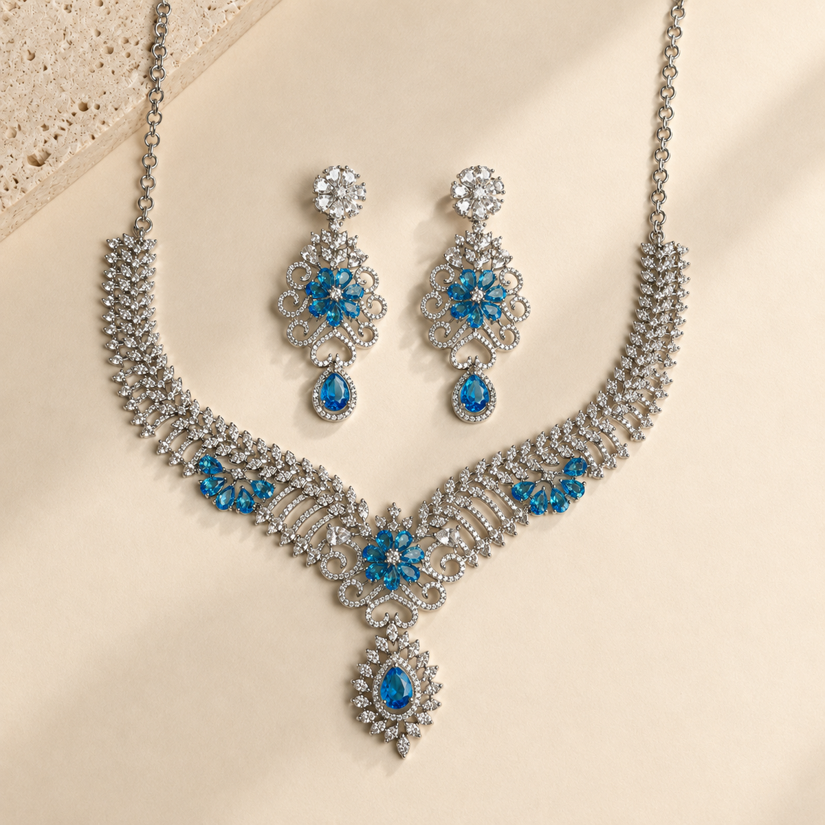 American Diamond Floral Necklace & Earring Set