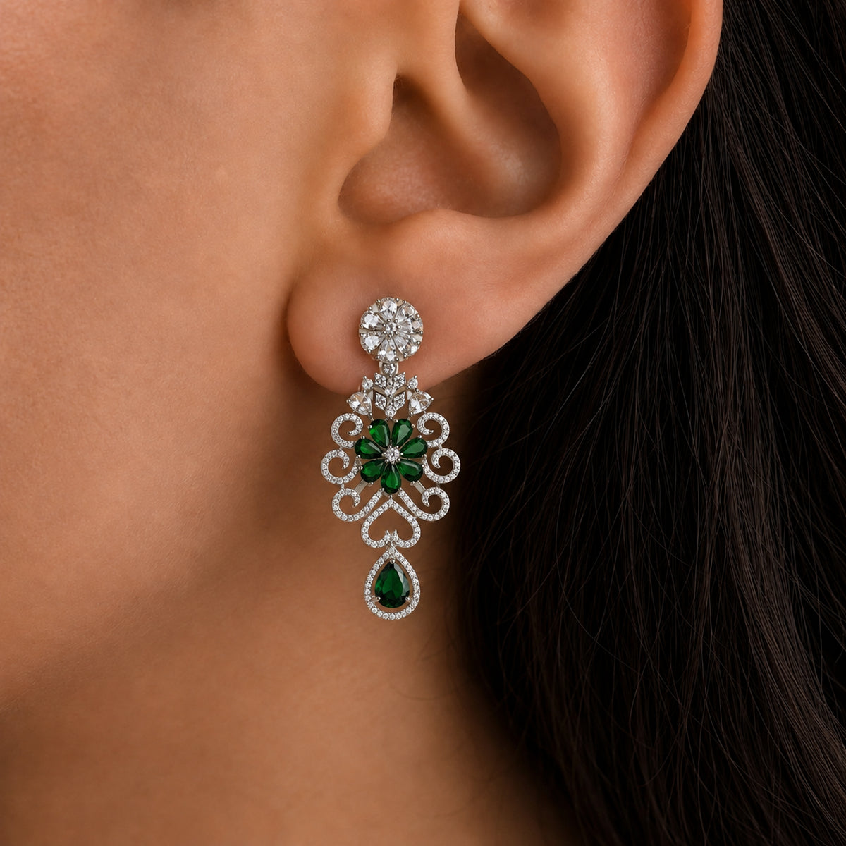 American Diamond Floral Necklace & Earring Set