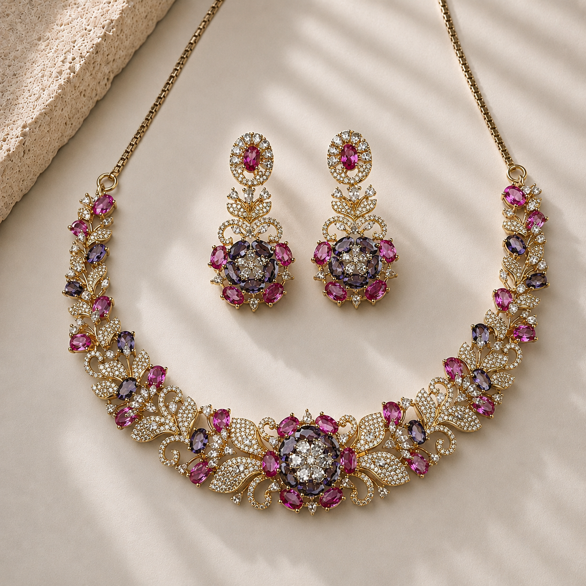American Diamond Floral Necklace Set