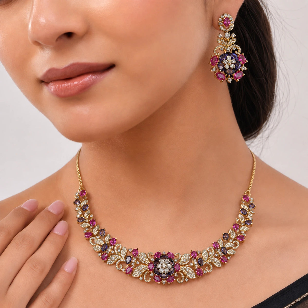 American Diamond Floral Necklace Set