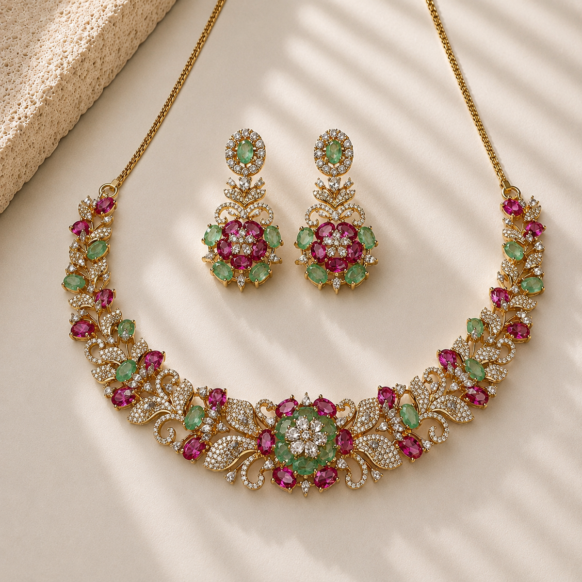 American Diamond Floral Necklace Set