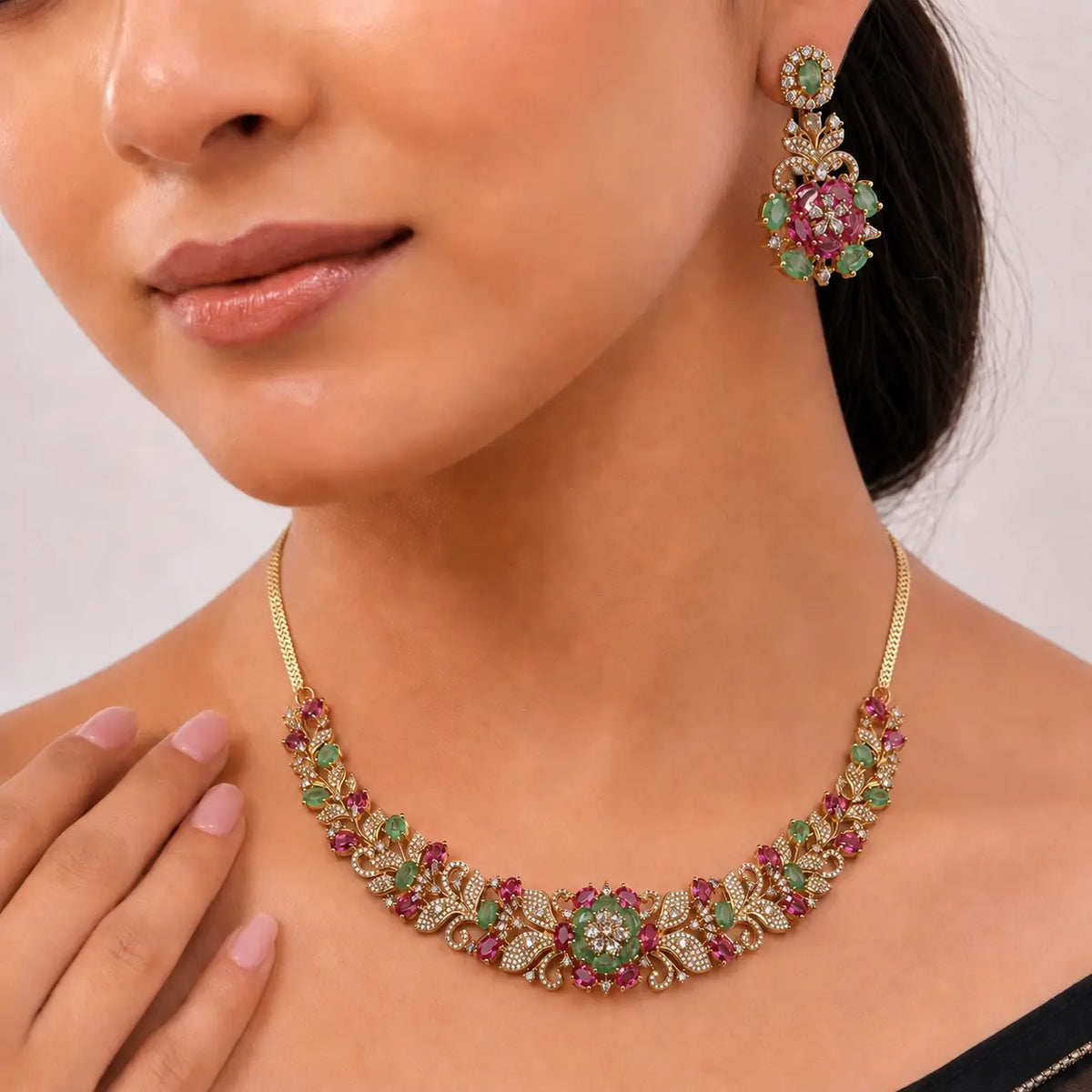 American Diamond Floral Necklace Set
