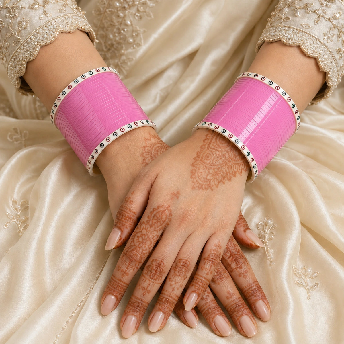 Baby Pink Super Soft Pola Basic Bridal Chura with Evil Eye Dot