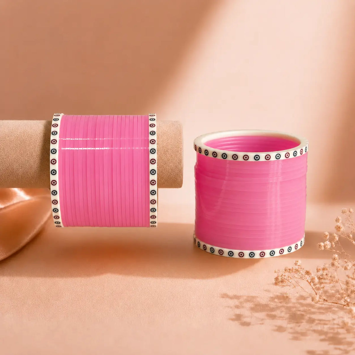 Baby Pink Super Soft Pola Basic Bridal Chura with Evil Eye Dot