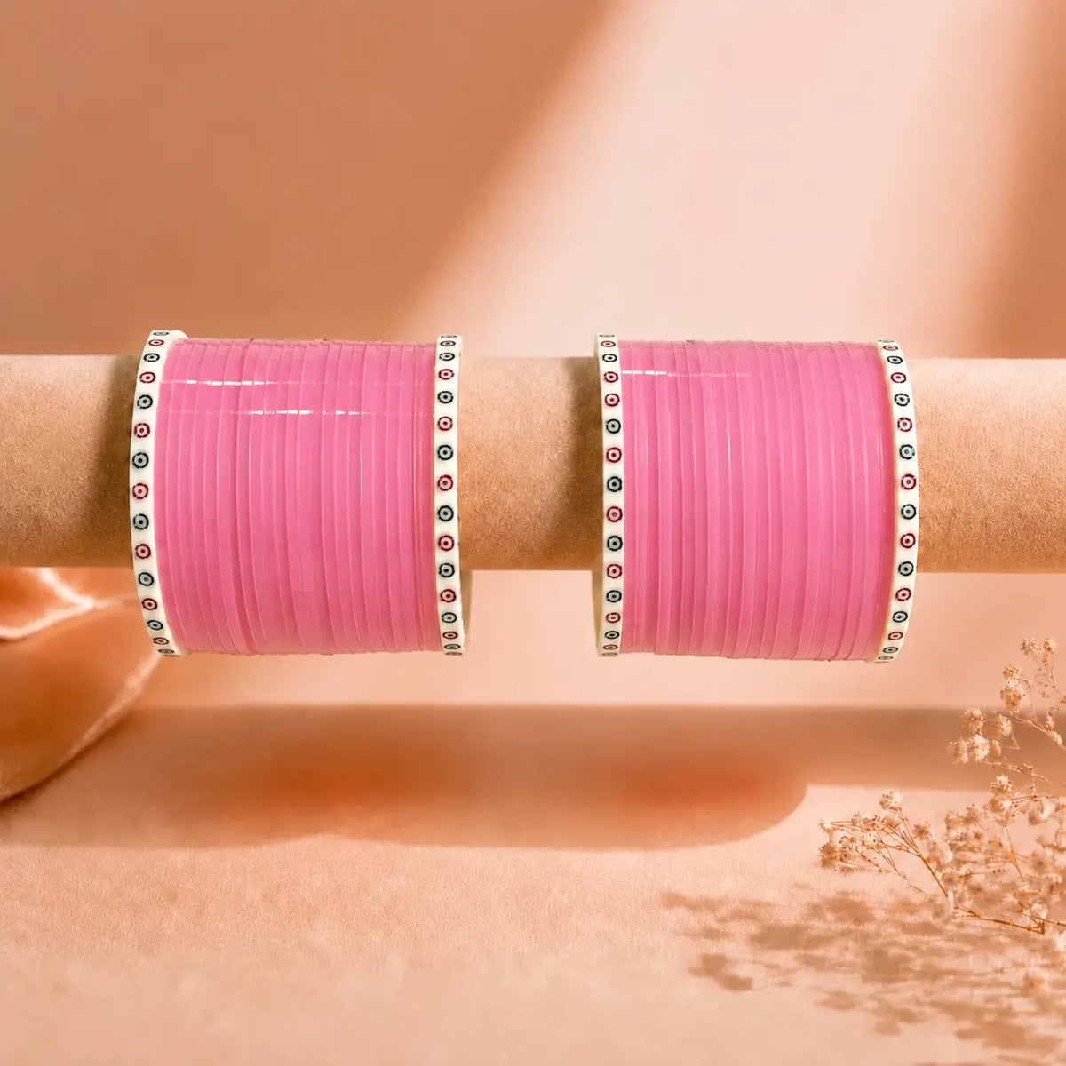 Baby Pink Super Soft Pola Basic Bridal Chura with Evil Eye Dot
