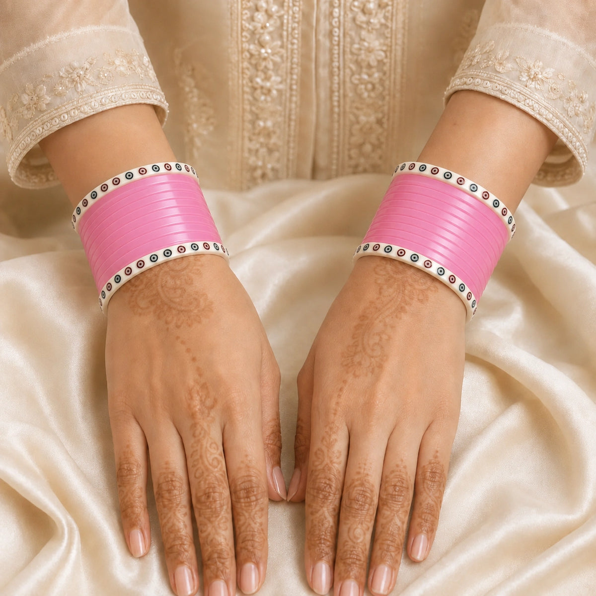 Baby Pink Super Soft Pola Basic Bridal Chura with Evil Eye Dot (Short)