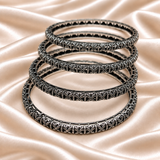 Beaded Track Oval Stone Oxidised Bangles