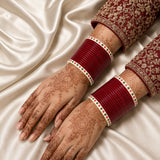 Cherry Red Pearl Shell Basic Bridal Chura with Evil Eye Dot (Short)