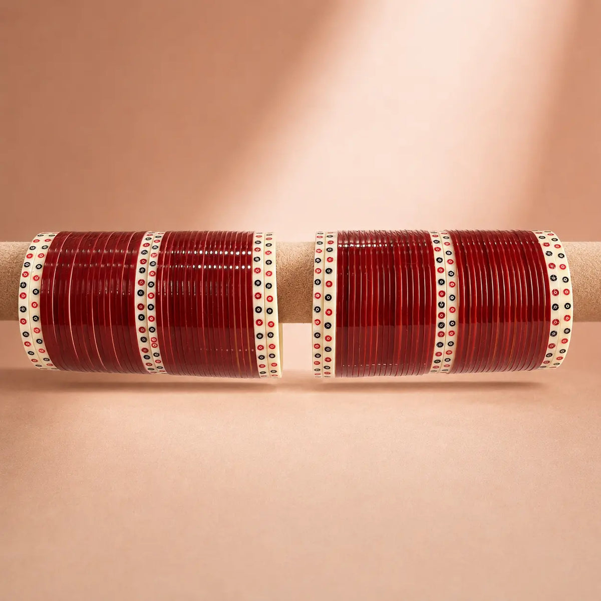 Cherry Red Pearl Shell Basic Bridal Chura with Evil Eye Dot