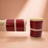 Cherry Red Pearl Shell Basic Bridal Chura with Evil Eye Dot