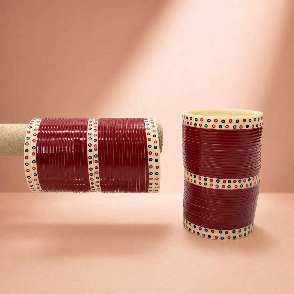 Cherry Red Pearl Shell Basic Bridal Chura with Evil Eye Dot