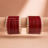 Cherry Red Pearl Shell Basic Bridal Chura with Evil Eye Dot (Short)