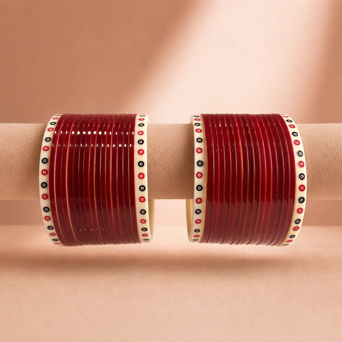 Cherry Red Pearl Shell Basic Bridal Chura with Evil Eye Dot (Short)