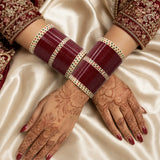 Cherry Red Pearl Shell Basic Bridal Chura with Evil Eye Dot