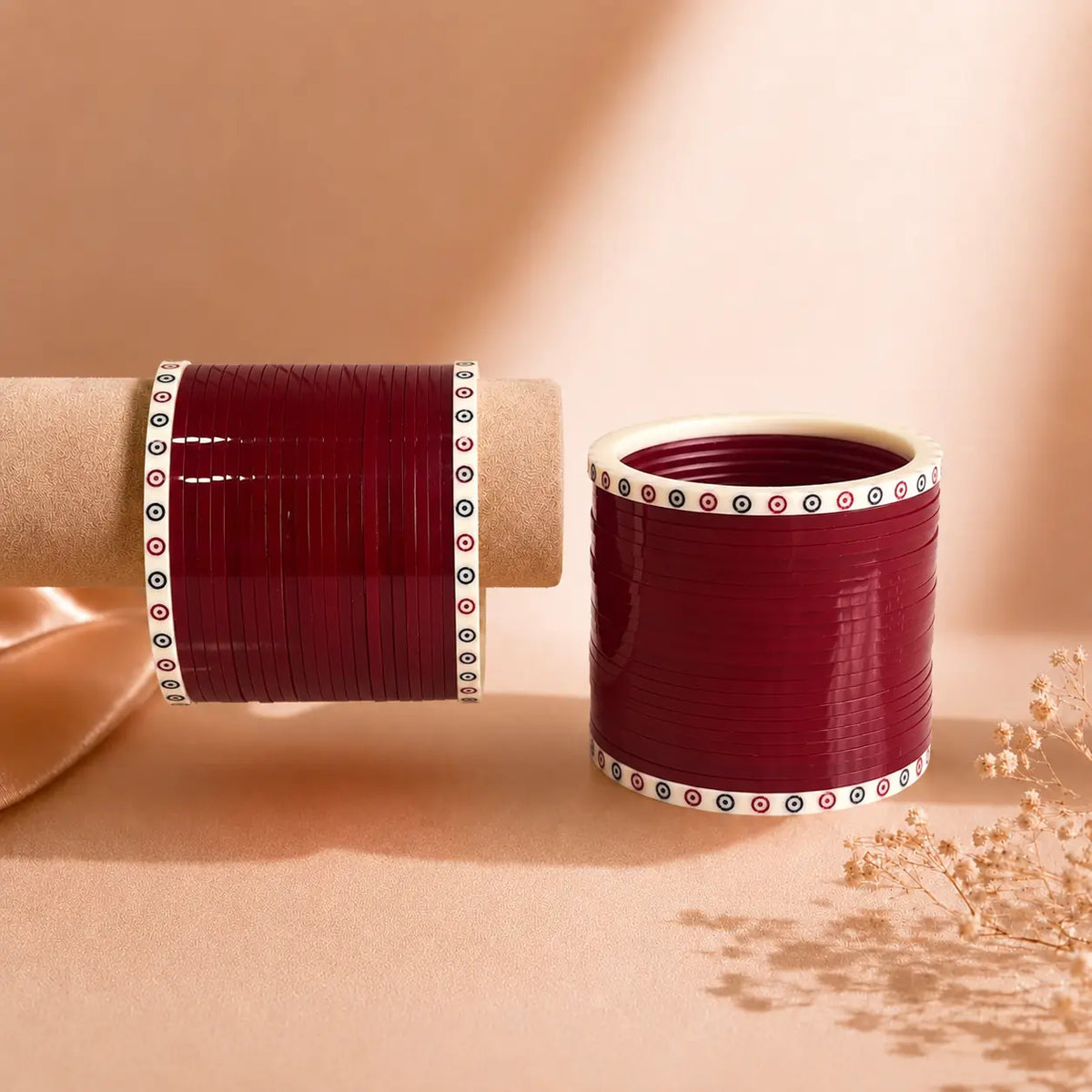 Cherry Red Super Soft Pola Basic Bridal Chura with Evil Eye Dot