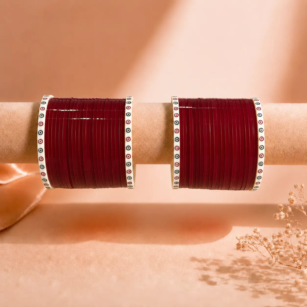 Cherry Red Super Soft Pola Basic Bridal Chura with Evil Eye Dot