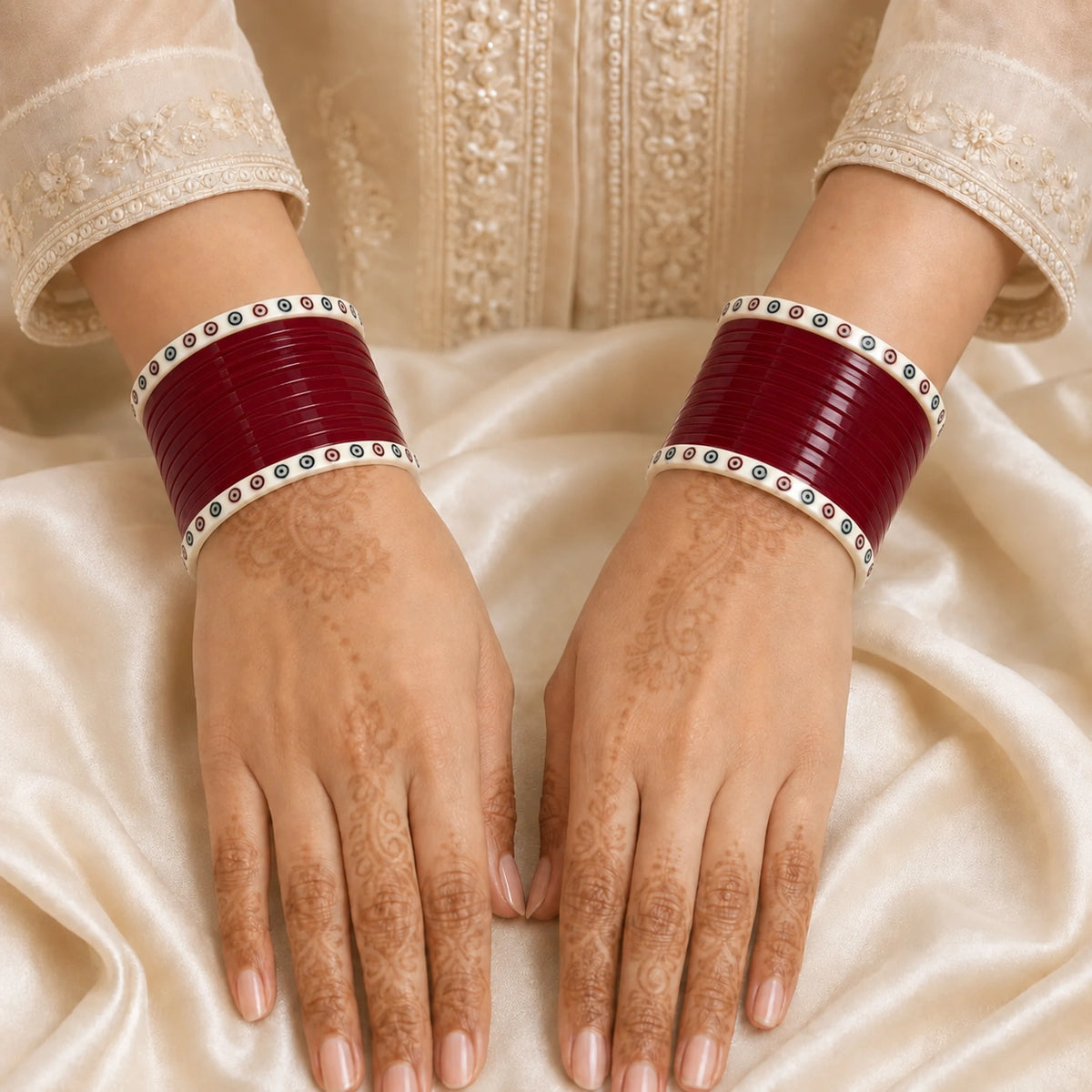 Cherry Red Super Soft Pola Basic Bridal Chura with Evil Eye Dot (Short)