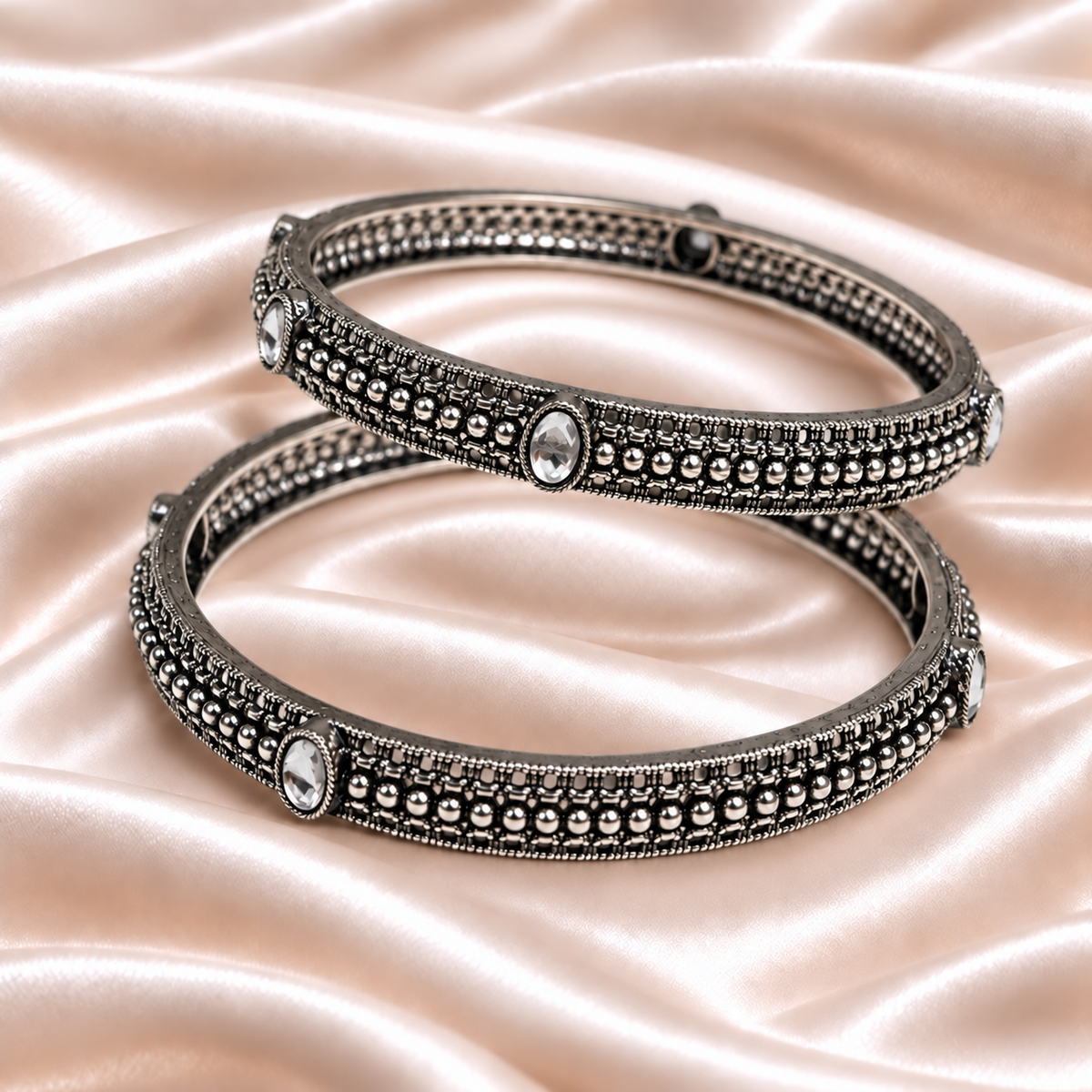Crystal Dot Oxidised Kada