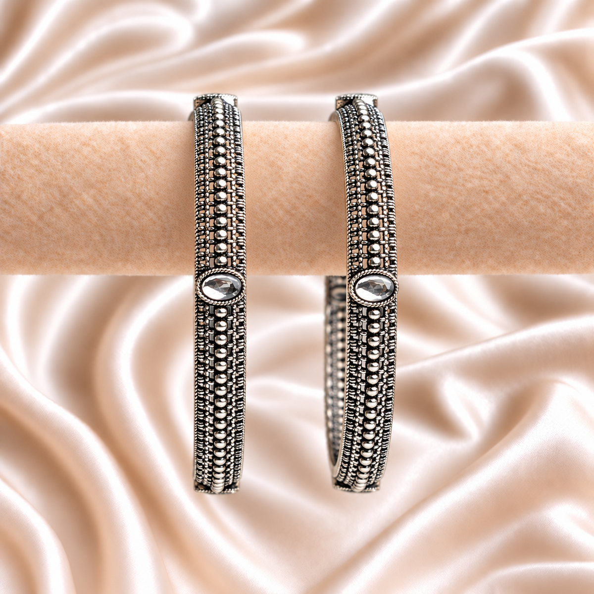 Crystal Dot Oxidised Kada