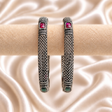 Dotted Wave Square Stone Oxidised Kada