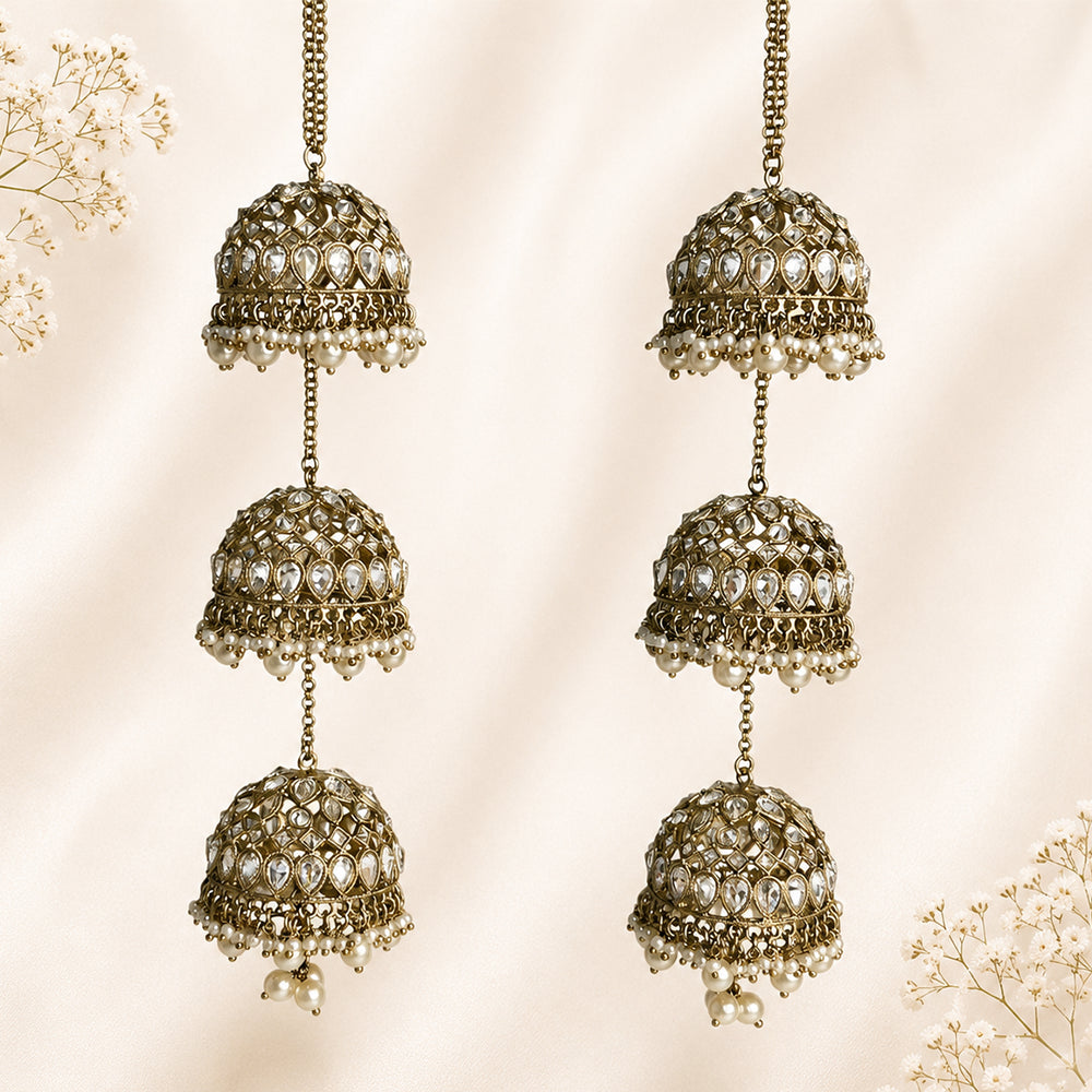 Drop Polki-Pearl with Jhumka Design Bridal Kalira